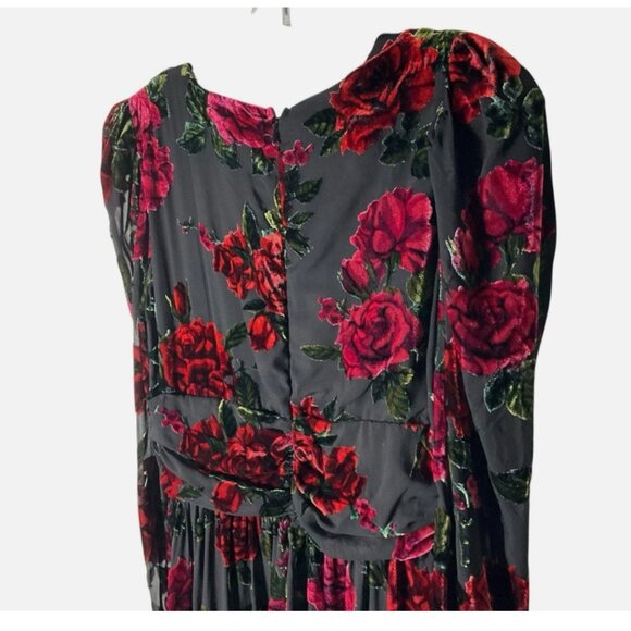 Rachel Parcell Burnout Velvet Maxi Dress V-Neck Gown Black Red Size 6 *READ FLAW - Picture 4 of 10